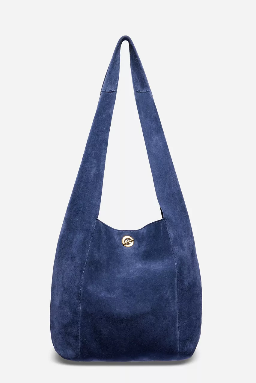 Johnny Was TASSEL CHAIN ITALIAN SUEDE HOBO BAG Blue Print