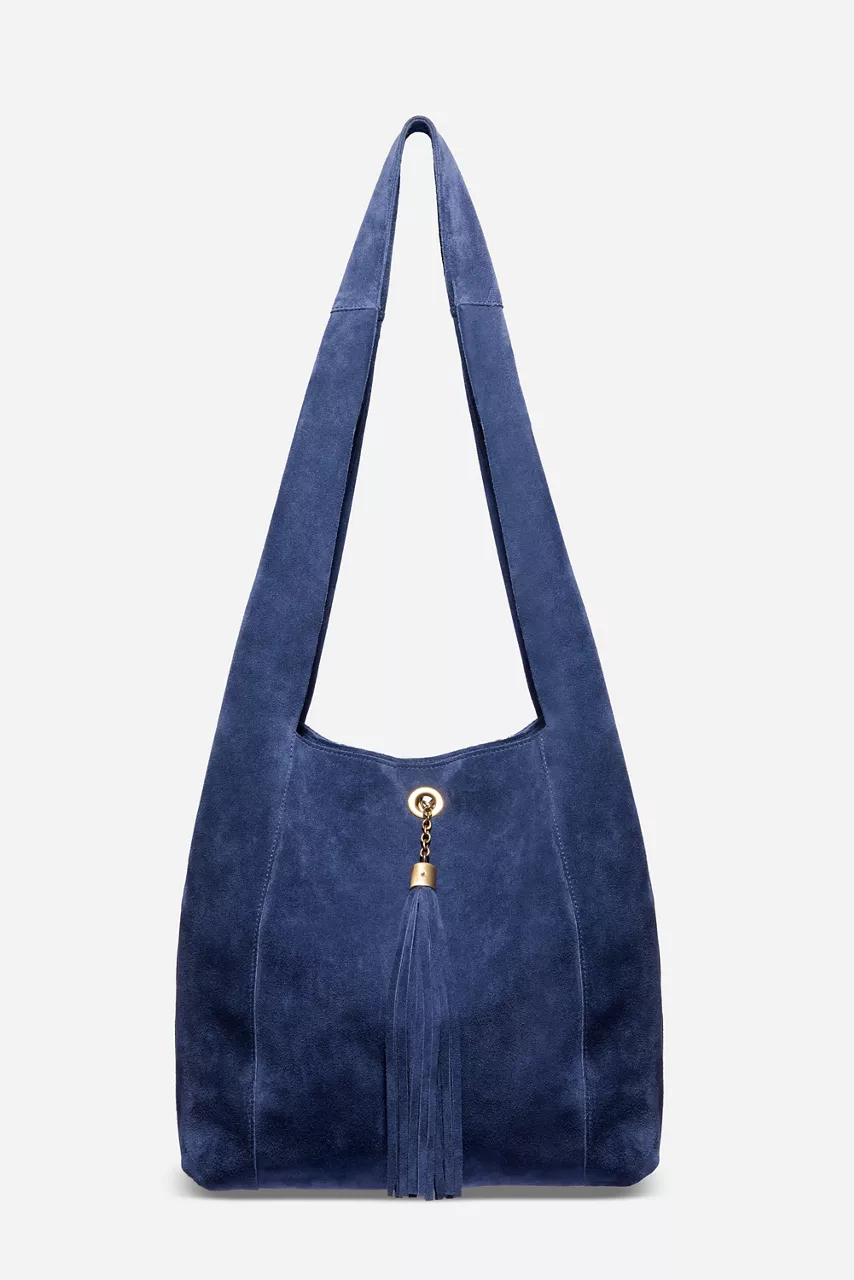 johnny was TASSEL CHAIN ITALIAN SUEDE HOBO BAG Blue Print