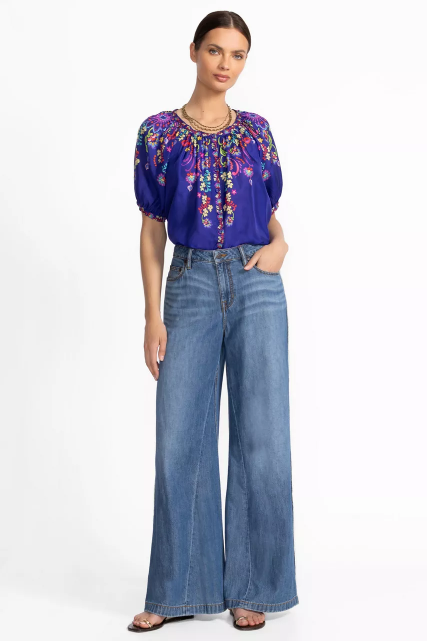 Johnny Was THE BLANKET STITCH WIDE LEG JEAN Medium Wash