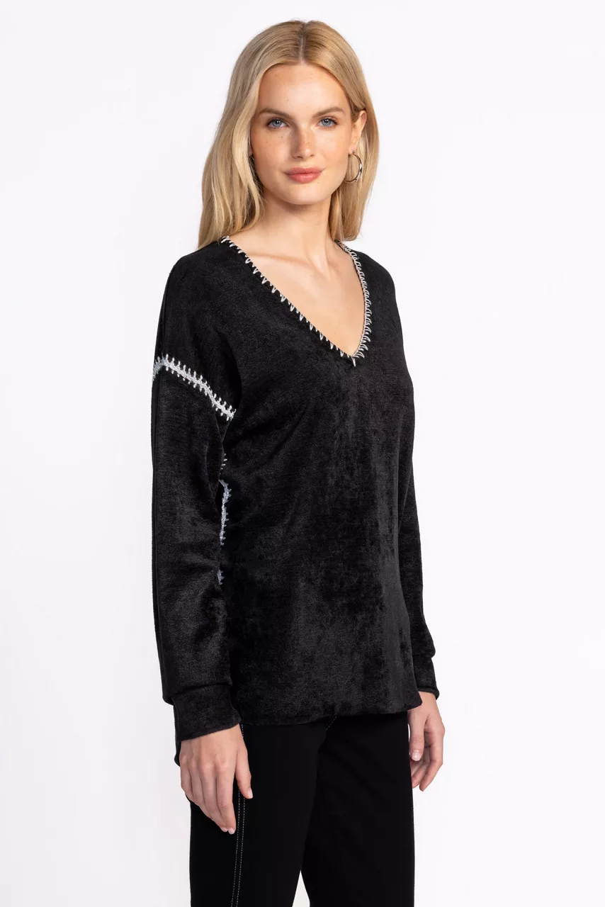 Johnny Was THE CHENILLE CLASSIC WHIPSTITCH PULLOVER Black