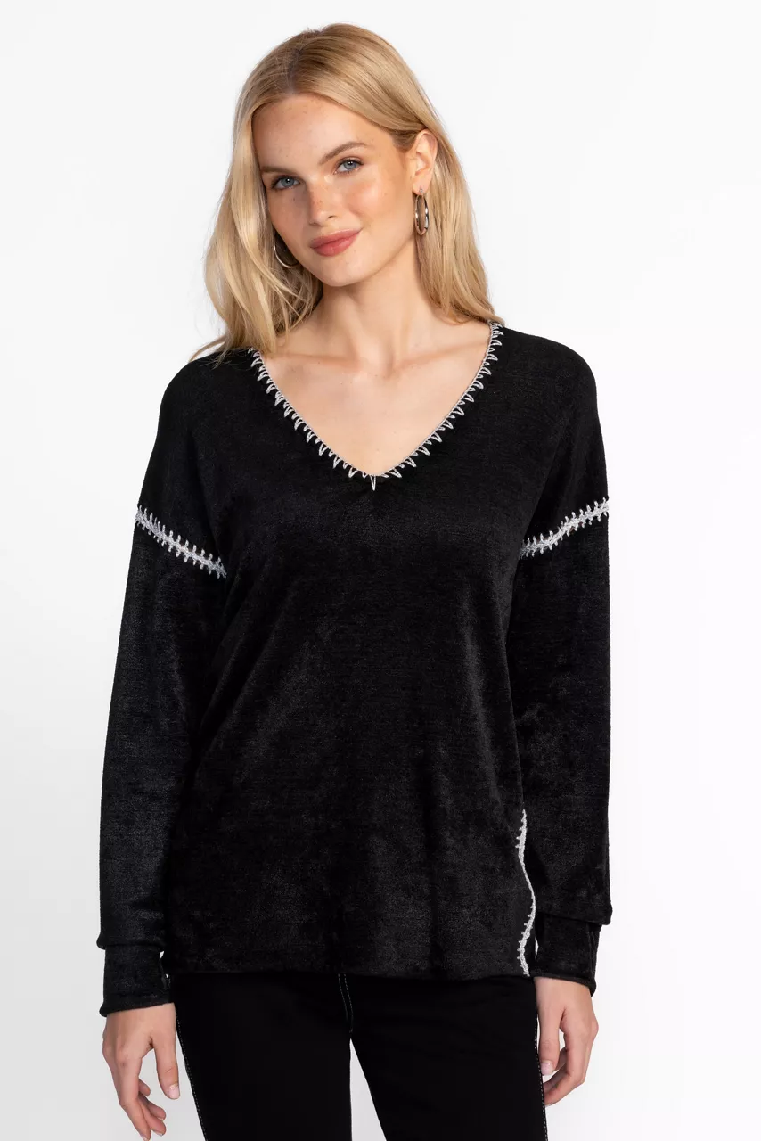Johnny Was THE CHENILLE CLASSIC WHIPSTITCH PULLOVER Black
