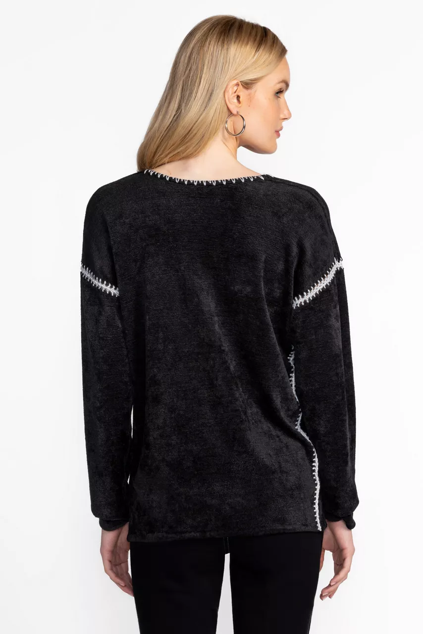 Johnny Was THE CHENILLE CLASSIC WHIPSTITCH PULLOVER Black