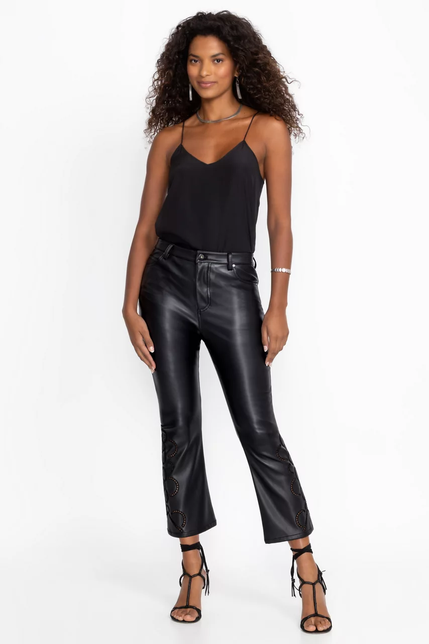 johnny was THE CROPPED BABY BOOT VEGAN LEATHER PANT Black