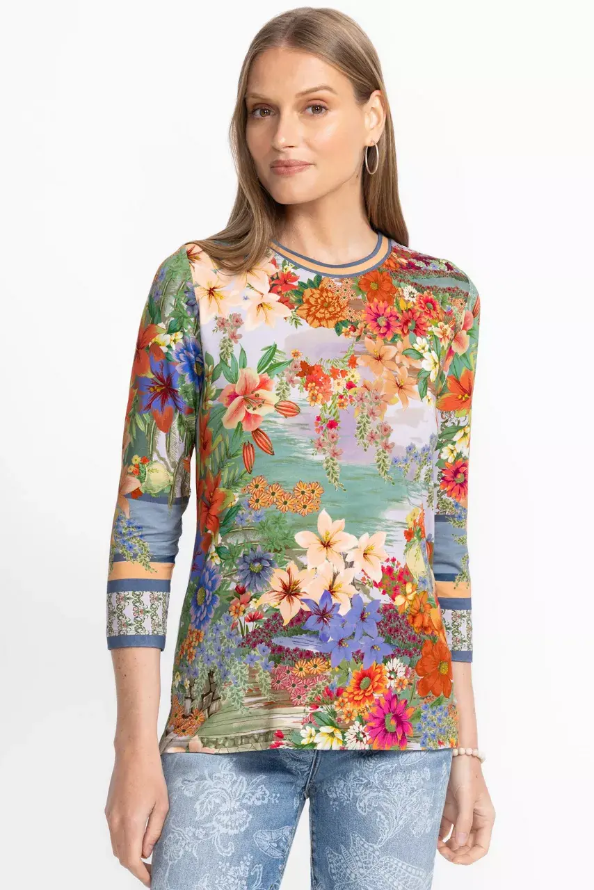 Johnny Was THE JANIE FAVORITE 3/4 SLEEVE CREW NECK Asteria