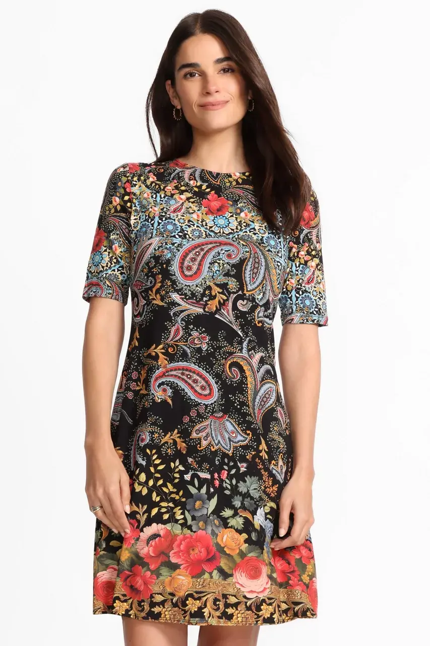 Johnny Was THE JANIE FAVORITE ELBOW SLEEVE MOCK NECK DRESS Leto