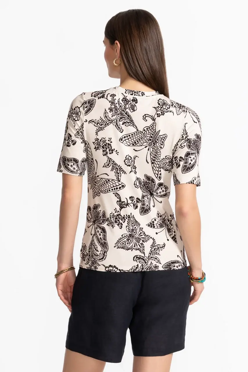 Johnny Was THE JANIE FAVORITE FITTED ELBOW SLEEVE TEE Sydnee-bw