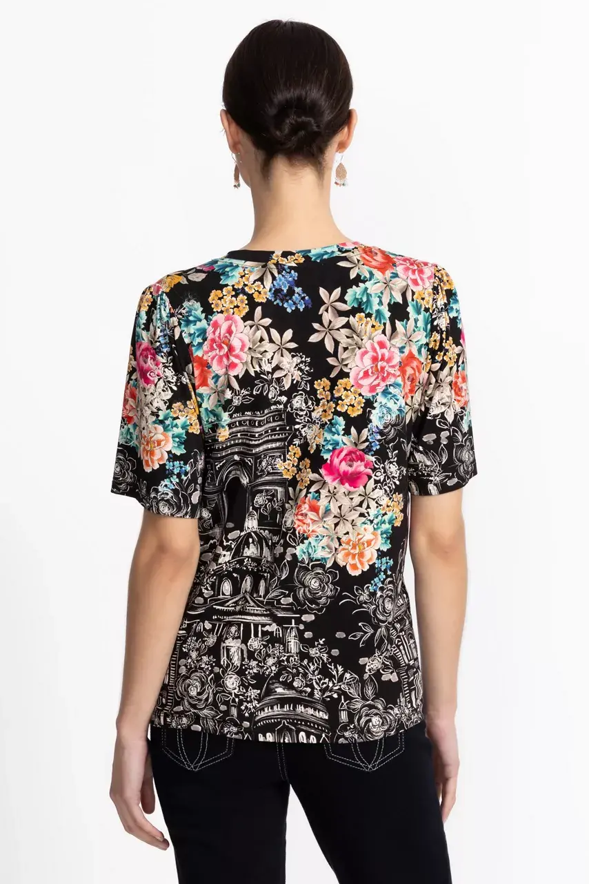 Johnny Was THE JANIE FAVORITE KIMONO SLEEVE MANDARIN TEE Lavilla Black