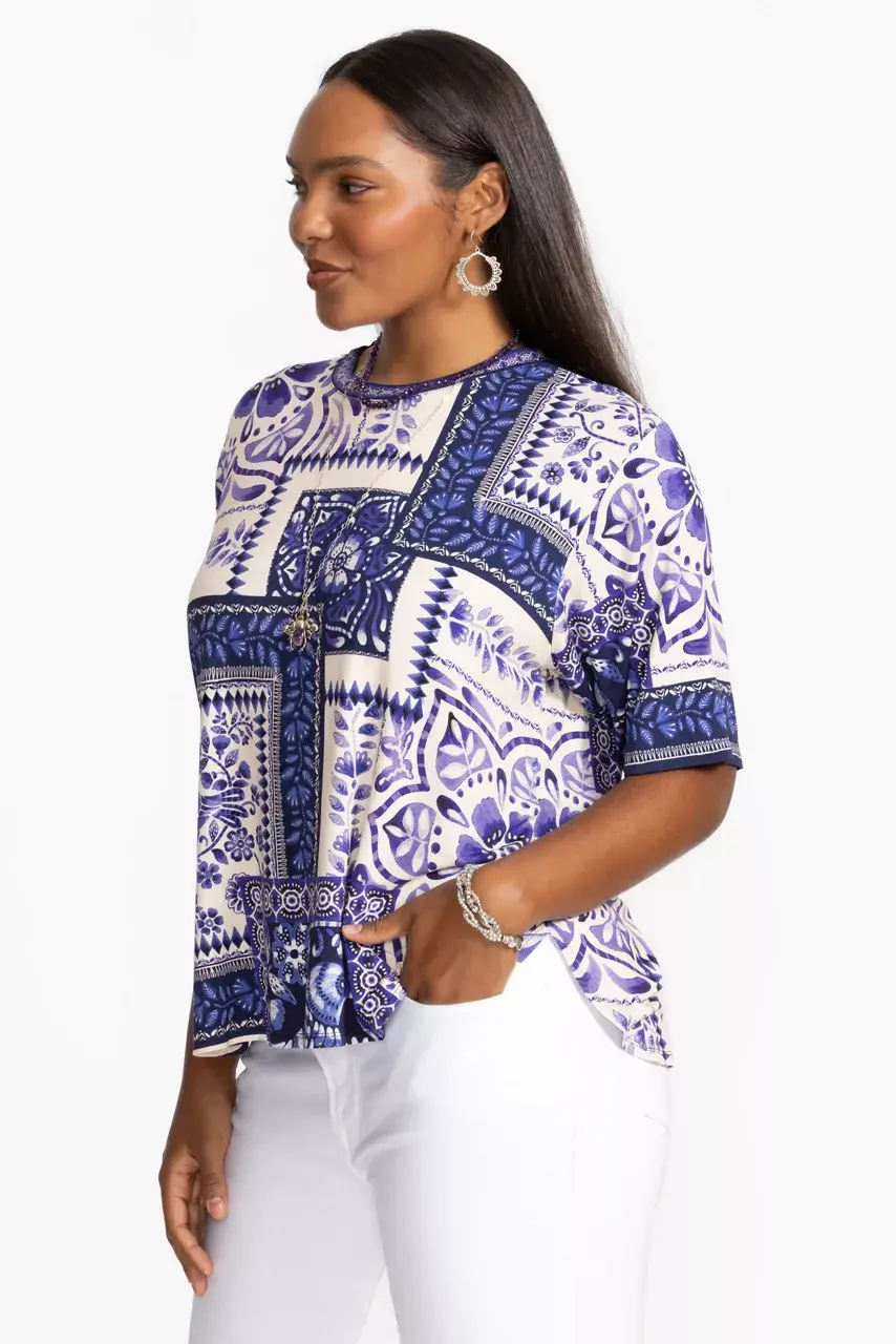 Johnny Was THE JANIE FAVORITE OVERSIZED CROPPED TEE Starling