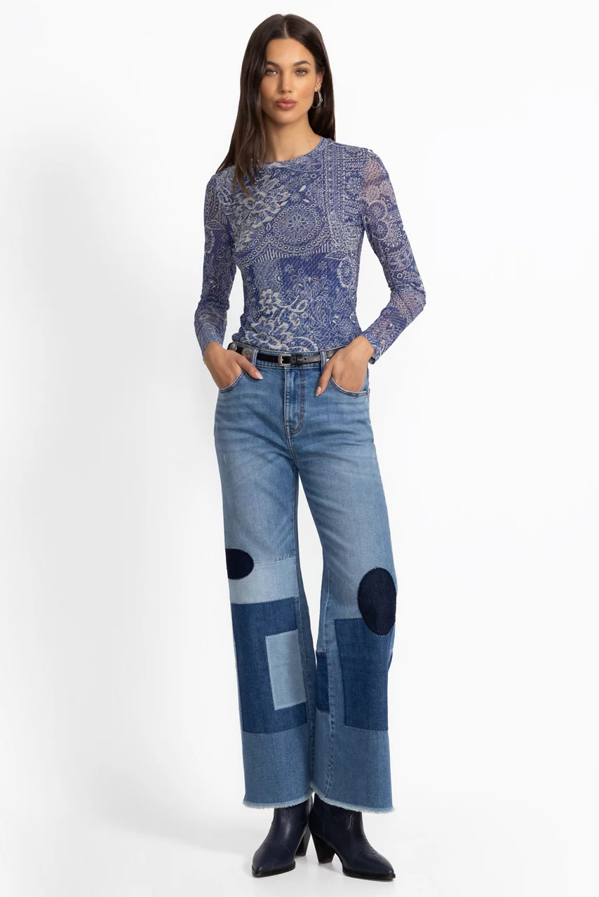 Johnny Was THE PATCHED STRAIGHT FLARE JEAN Medium Wash