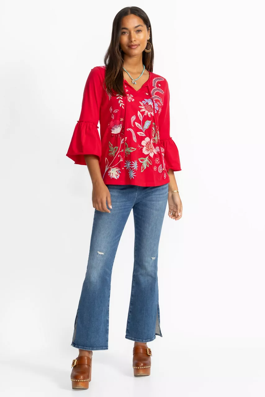 johnny was THE SIDE SLIT PULL ON KICK FLARE Light Wash