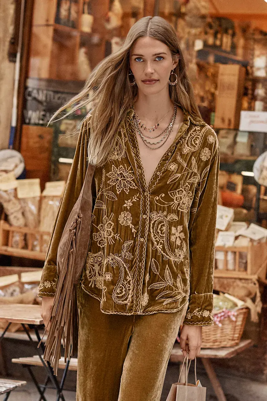 johnny was VELVET RELAXED SEAMED SHIRT Antique Gold