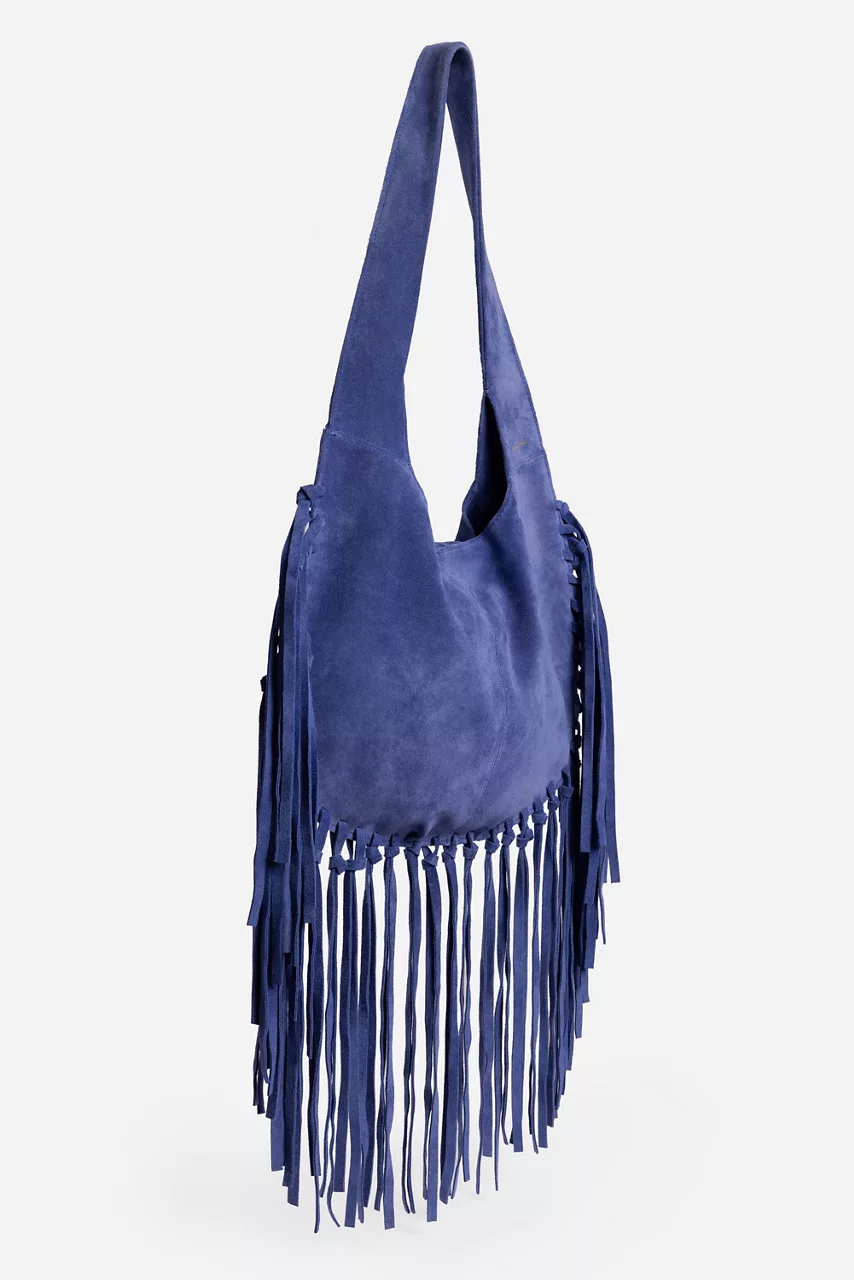 Johnny Was WESTERN ITALIAN SUEDE FRINGE BAG True Blue