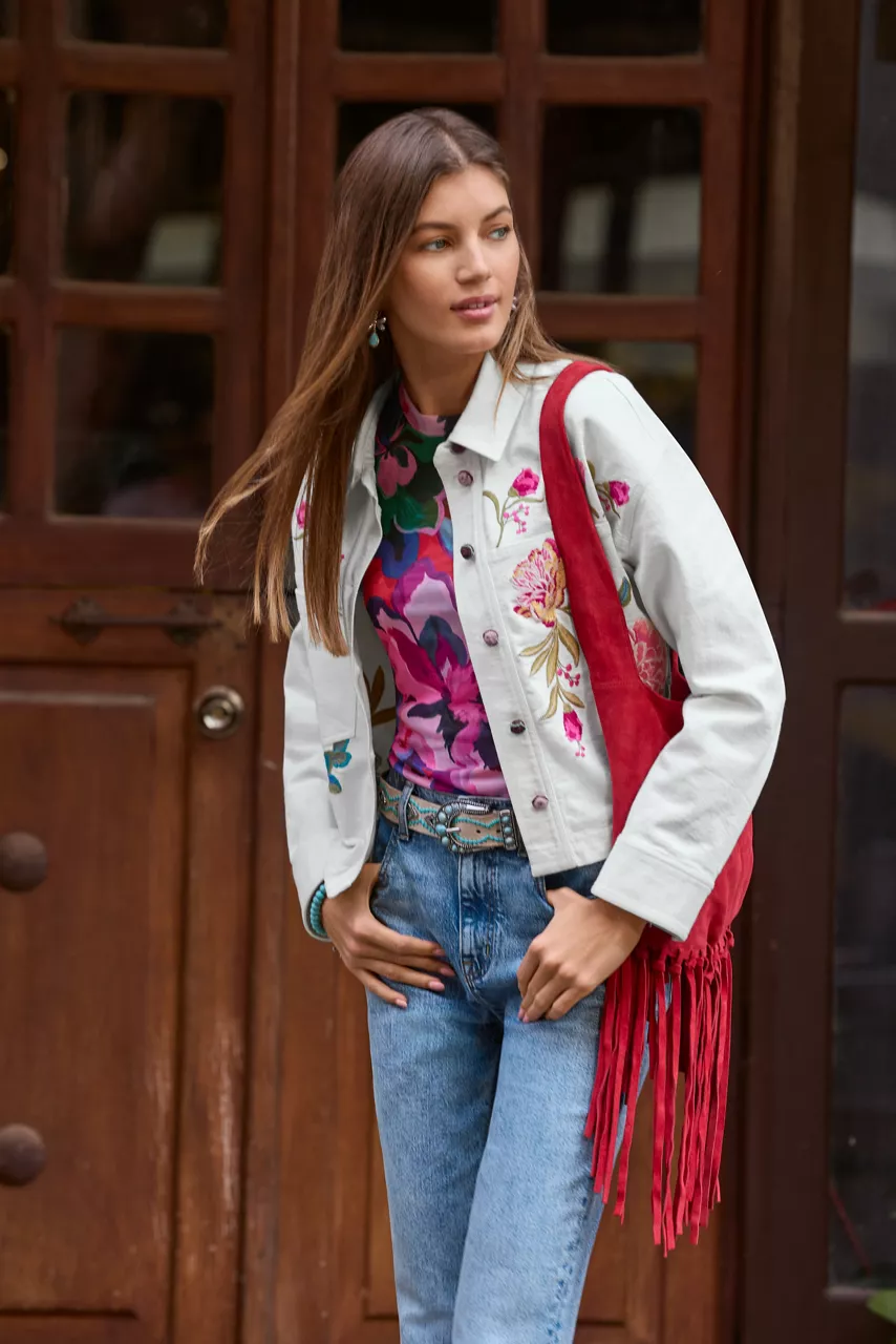 Johnny Was WESTERN ITALIAN SUEDE FRINGE BAG Valentina