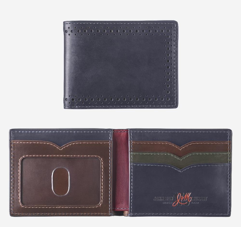 johnston & murphy 175th Anniversary Colorblocked Billfold Wallet Navy Multi