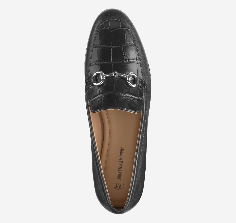 Johnston & Murphy Ali Bit Loafer Black Glove Leather/Croc-Embossed Calfskin