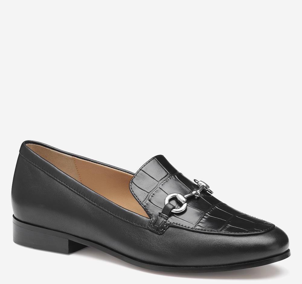 johnston & murphy Ali Bit Loafer Black Glove Leather/Croc-Embossed Calfskin