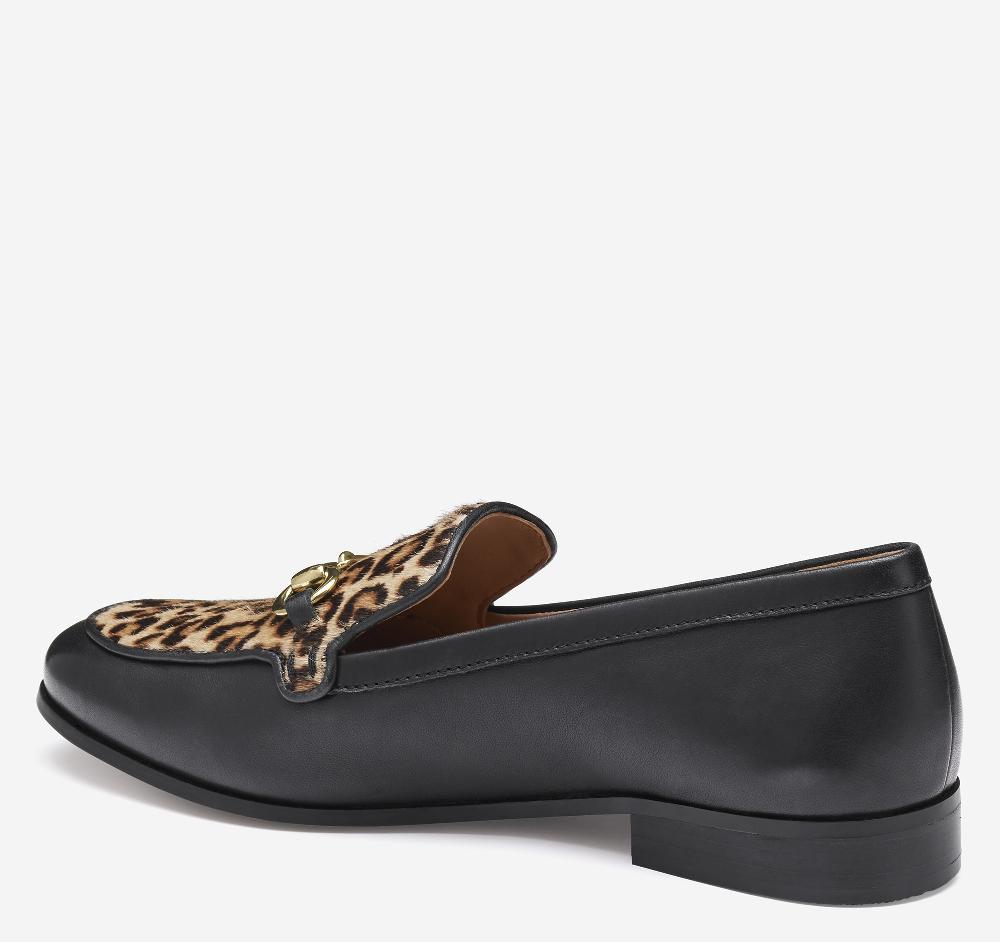 Johnston & Murphy Ali Bit Loafer Black Glove Leather/Leopard Haircalf