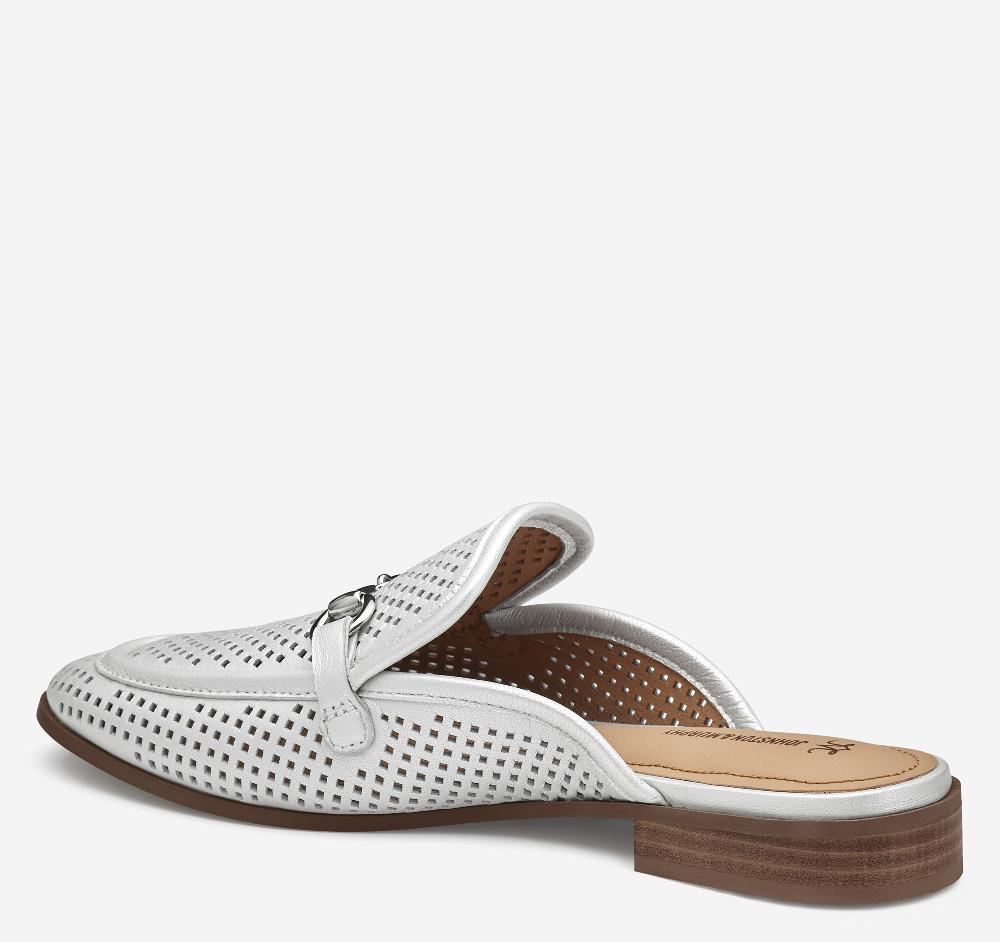 Johnston & Murphy Ali Perfed Bit Mule White Pearl Glove Leather