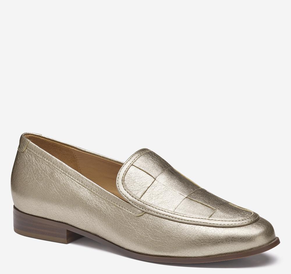 johnston & murphy Ali Woven Loafer Gold Italian Metallic Sheepskin