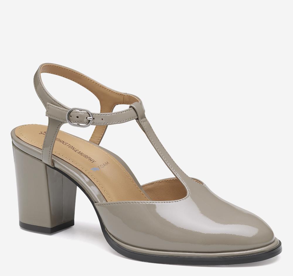 johnston & murphy Amy T-Strap Pump Taupe Patent Leather