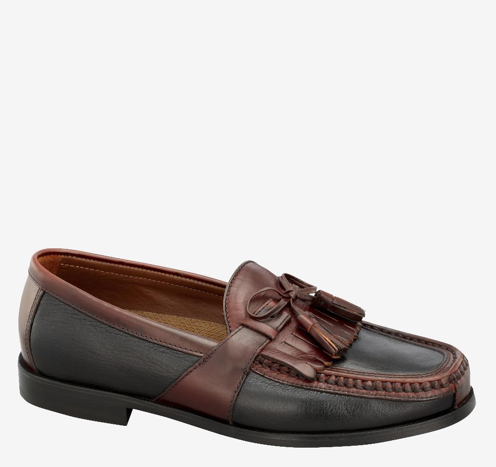 johnston & murphy Aragon II Kiltie Tassel Loafer Black Smooth/Antique Mahogany Waxed