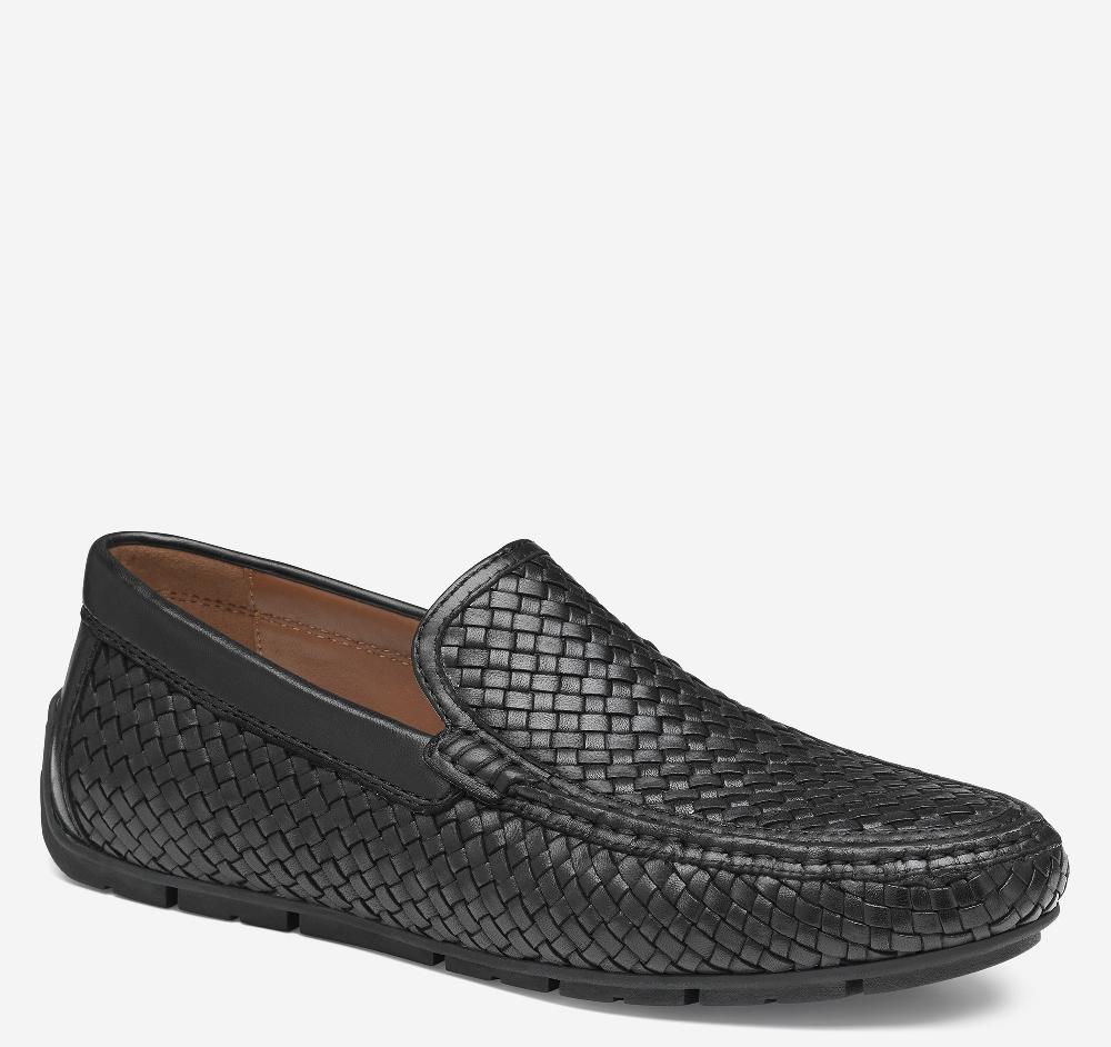 johnston & murphy Baldwin Driver Woven Slip-On Loafer Black Sheepskin