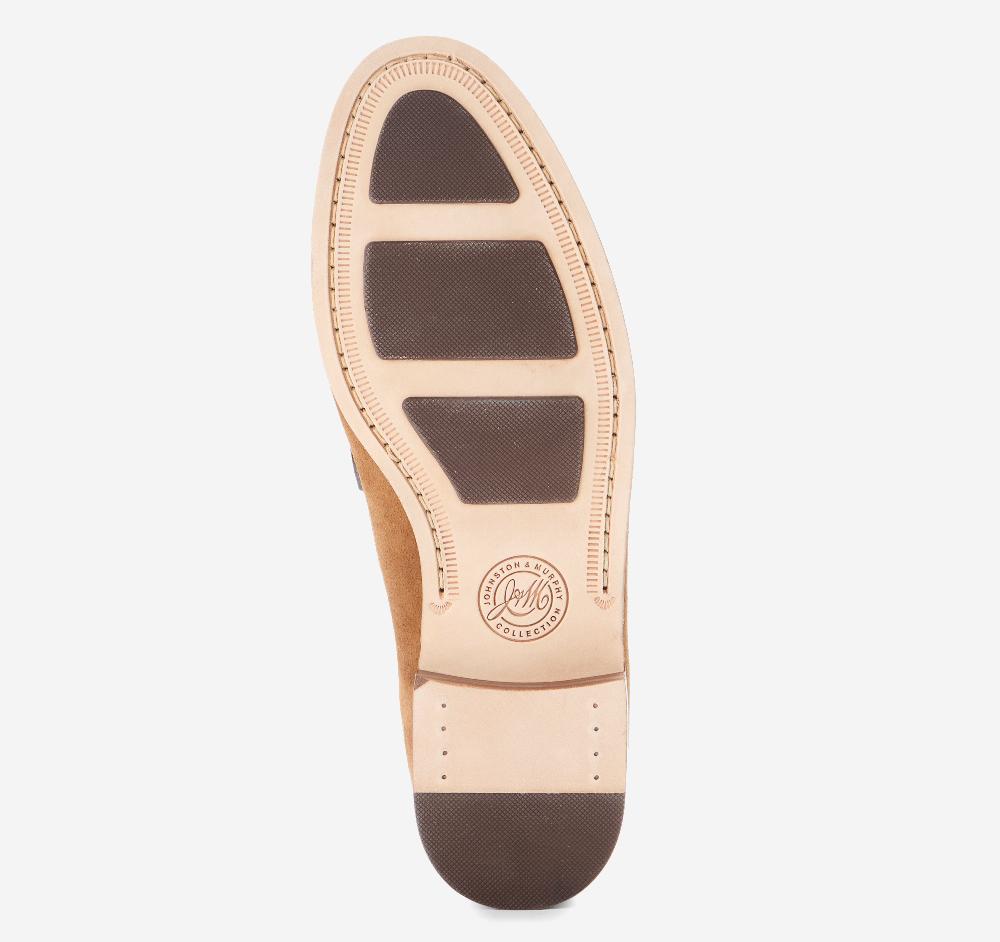 Johnston & Murphy Baldwin Penny Loafer Snuff Waxed English Suede/Brown Full Grain Leather