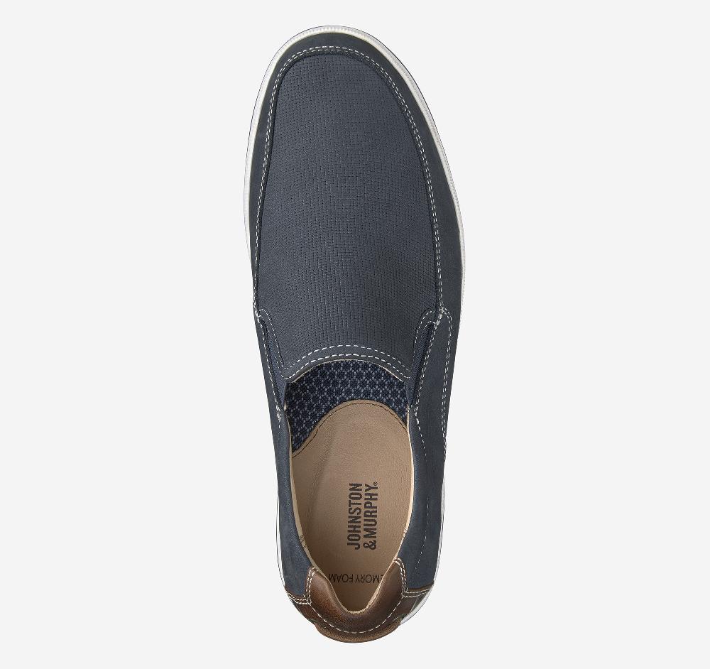 Johnston & Murphy Bowling Moc Venetian Navy Embossed Tumbled Nubuck