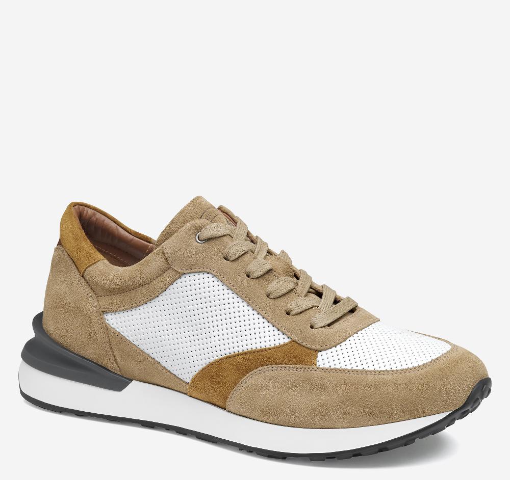 johnston & murphy Briggs Perfed Lace-Up Taupe/Brown/White Italian Suede/Calf