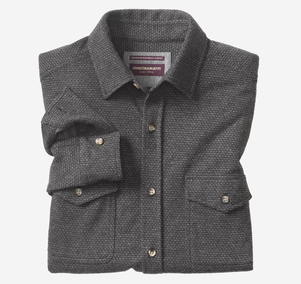johnston & murphy Brushed Button-Front Knit Shirt Charcoal Houndstooth