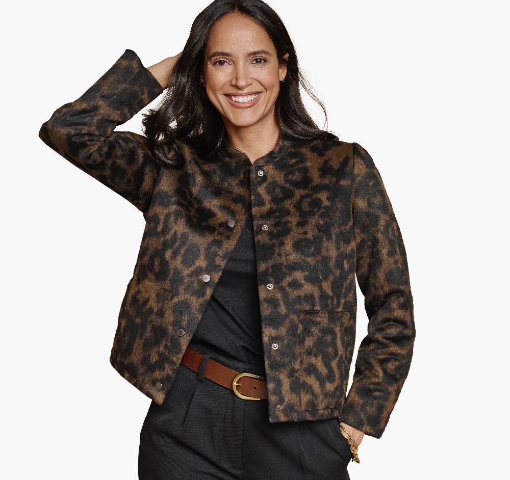 Johnston & Murphy Brushed Leopard-Print Bomber Black/Brown