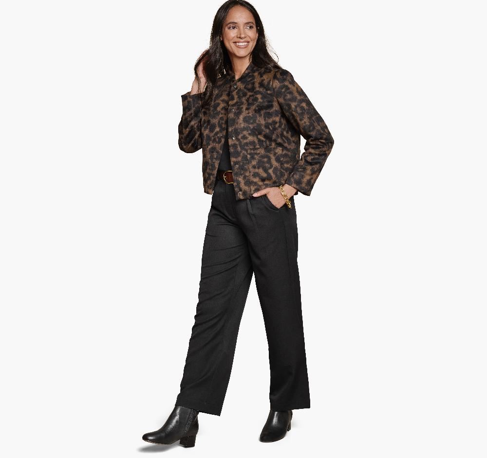 Johnston & Murphy Brushed Leopard-Print Bomber Black/Brown