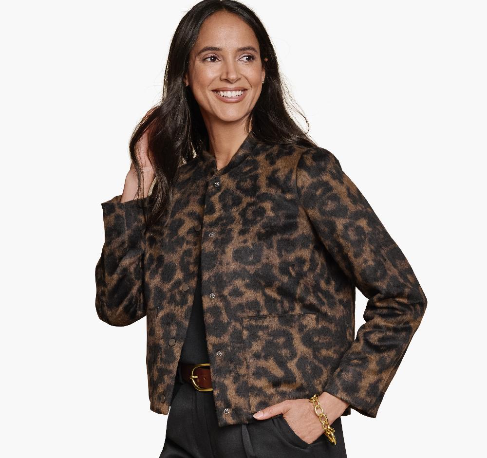 johnston & murphy Brushed Leopard-Print Bomber Black/Brown