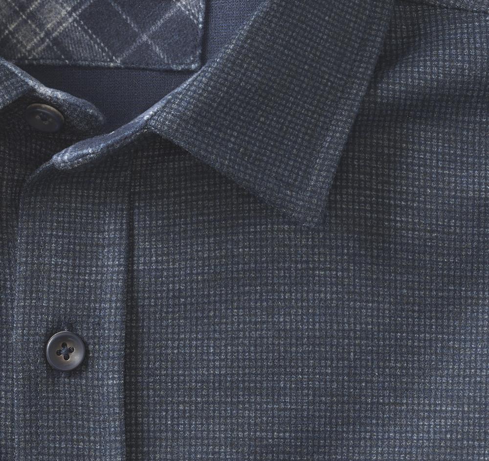 Johnston & Murphy Button-Front Knit Shirt Navy Mini Gingham