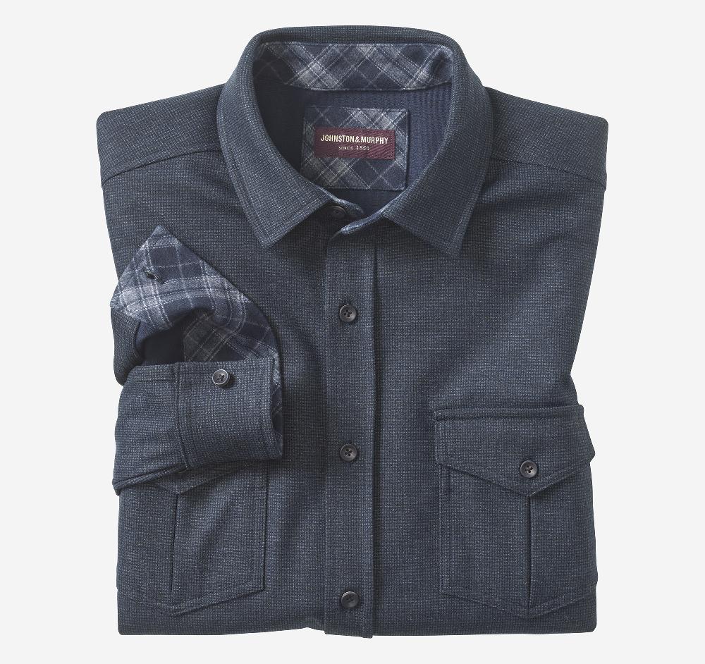 johnston & murphy Button-Front Knit Shirt Navy Mini Gingham