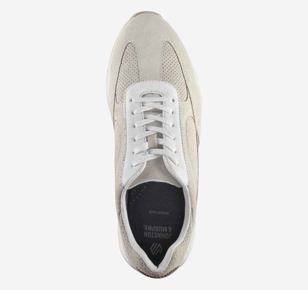 Johnston & Murphy Chase Perfed T-Toe White Suede/Full Grain Leather
