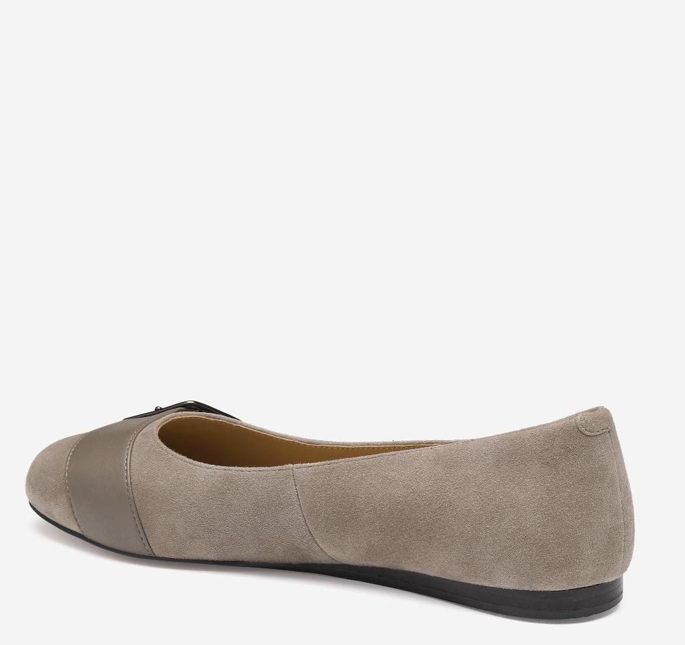 Johnston & Murphy Claire Belted Flat Taupe Kid Suede/Glove Leather