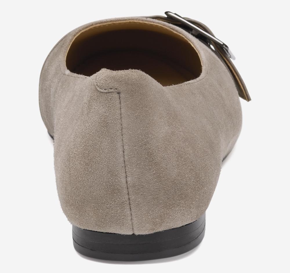 Johnston & Murphy Claire Belted Flat Taupe Kid Suede/Glove Leather