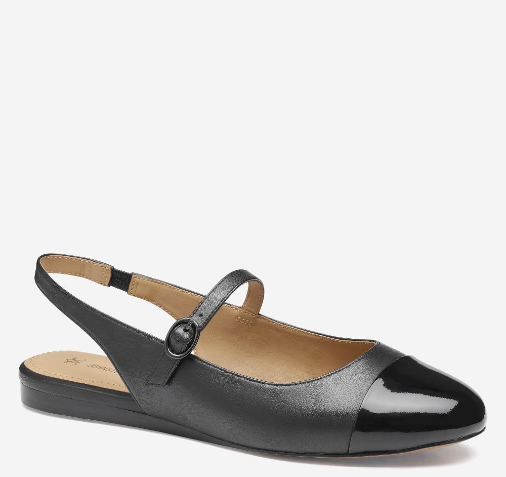 johnston & murphy Claire Mary Jane Slingback Black Glove Leather/Patent Leather