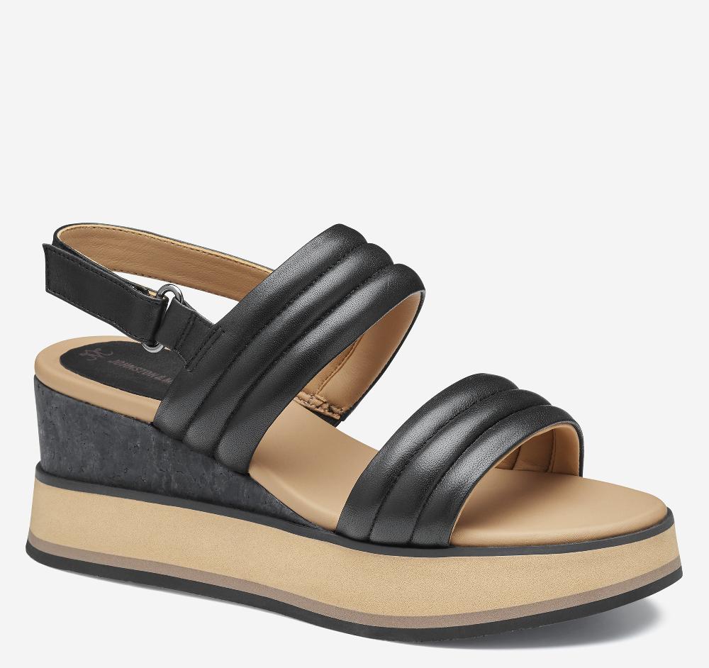 johnston & murphy Colleen Double-Band Sandal Black Glove Leather