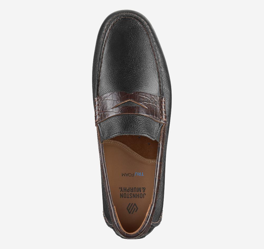 Johnston & Murphy Cort 2.0 Penny Loafer Black Full Grain/Dark Brown Croc Embossed Full Grain Leather