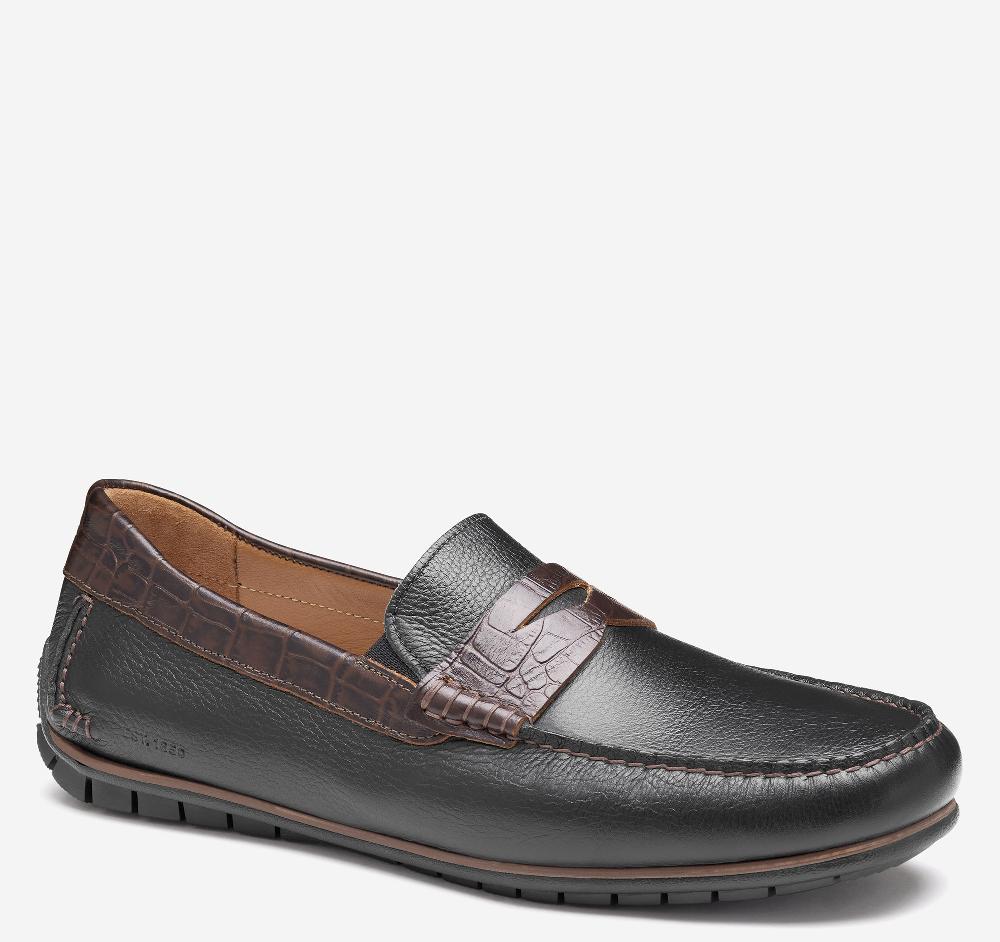 johnston & murphy Cort 2.0 Penny Loafer Black Full Grain/Dark Brown Croc Embossed Full Grain Leather