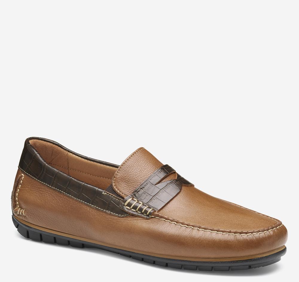 johnston & murphy Cort 2.0 Penny Loafer Tan Full Grain/Dark Brown Croc Embossed Full Grain