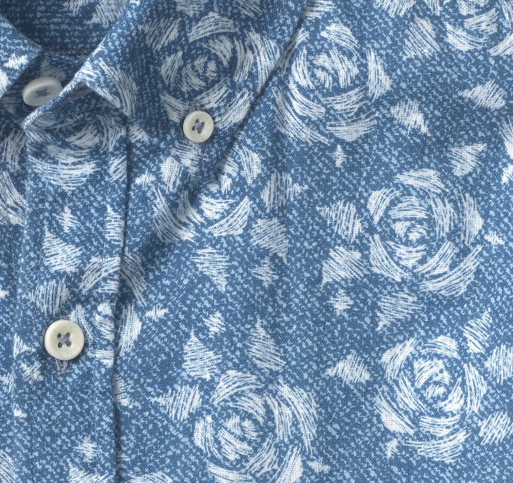 Johnston & Murphy Cotton-Linen Short-Sleeve Print Shirt Navy Rose