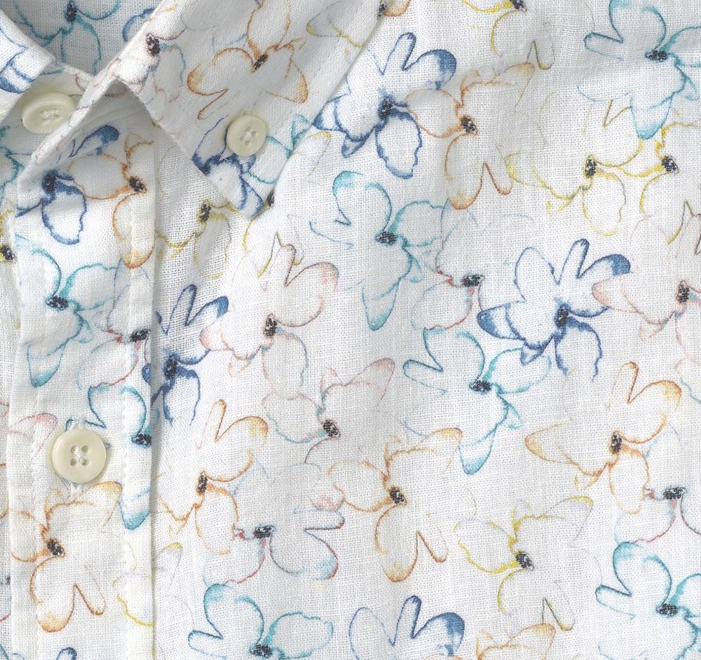 Johnston & Murphy Cotton-Linen Short-Sleeve Print Shirt White Floral