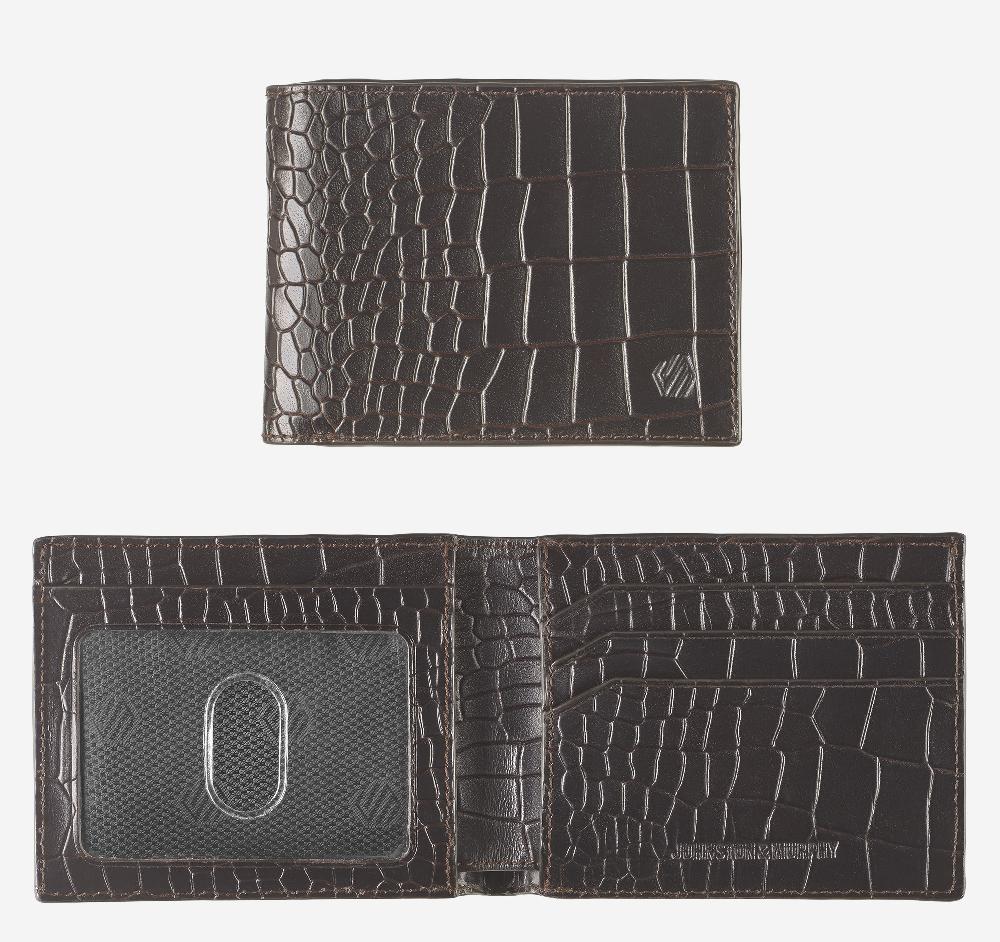 johnston & murphy Croc-Embossed Leather Billfold Wallet Mahogany