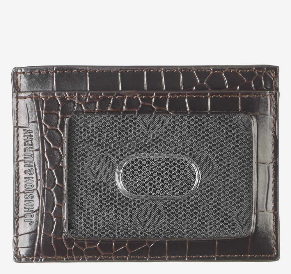 Johnston & Murphy Croc-Embossed Weekender Card Wallet Mahogany