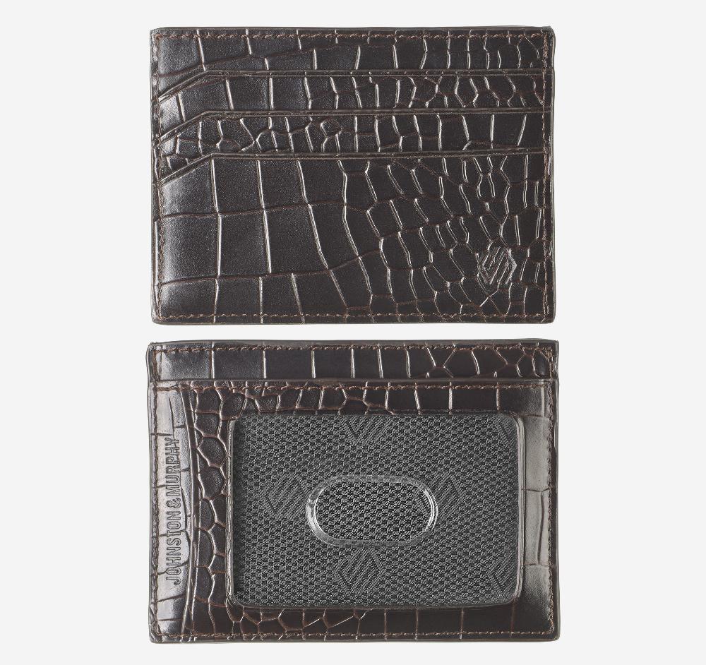 johnston & murphy Croc-Embossed Weekender Card Wallet Mahogany