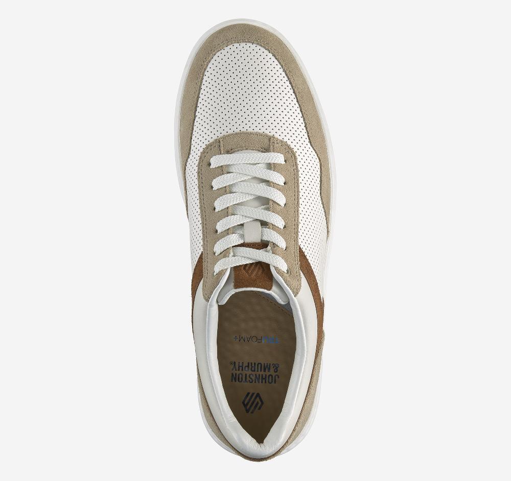 Johnston & Murphy Dawson Moc Toe U-Throat White Full Grain Leather/Taupe Suede