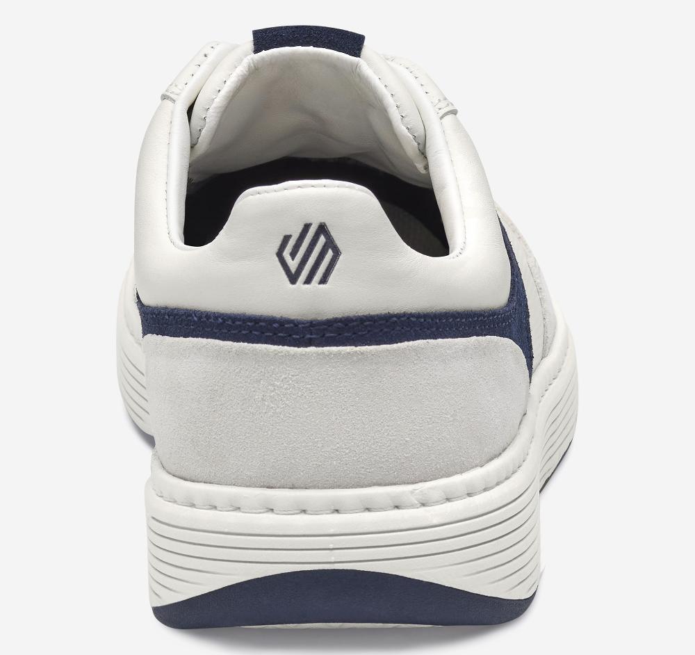 Johnston & Murphy Dawson Moc Toe U-Throat White Full Grain/Navy Suede